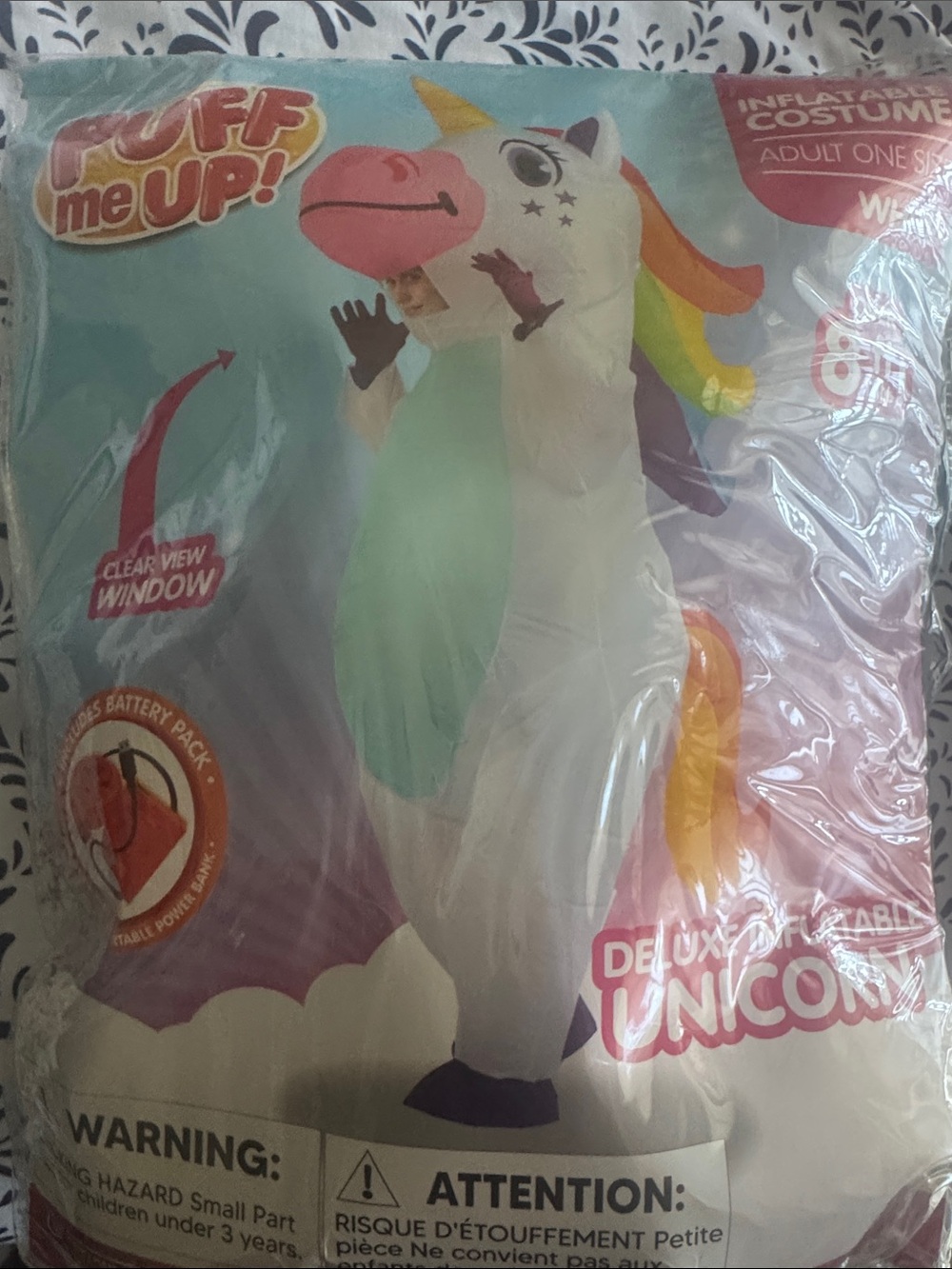 Inflatable White Unicorn Costume with Rainbow Mane